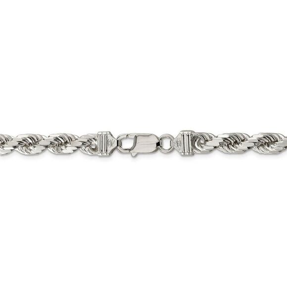 Men's 7mm Sterling Silver Diamond Cut Solid Rope Chain Bracelet, 10 In